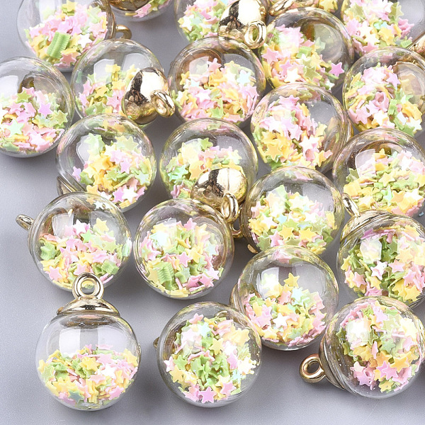 PandaHall Glass Ball Pendants, with Glitter Sequins and CCB Plastic Findings, Round with Star, Colorful, 21x15.5~16mm, Hole: 2mm Glass Round
PandaHall Glass Ball Pendants, with Glitter Sequins and CCB Plastic Findings, Round with Star, Colorful, 21x15.5~16mm, Hole: 2mm Glass Round