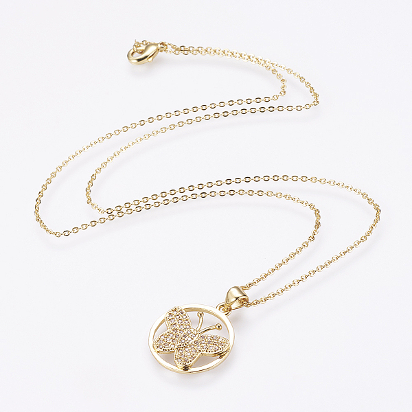 PandaHall Brass Micro Pave Cubic Zirconia Pendant Necklaces, with Brass Cable Chains, Real 18K Gold Plated, Flat Round with Butterfly, 17.7...
PandaHall Brass Micro Pave Cubic Zirconia Pendant Necklaces, with Brass Cable Chains, Real 18K Gold Plated, Flat Round with Butterfly, 17.7...