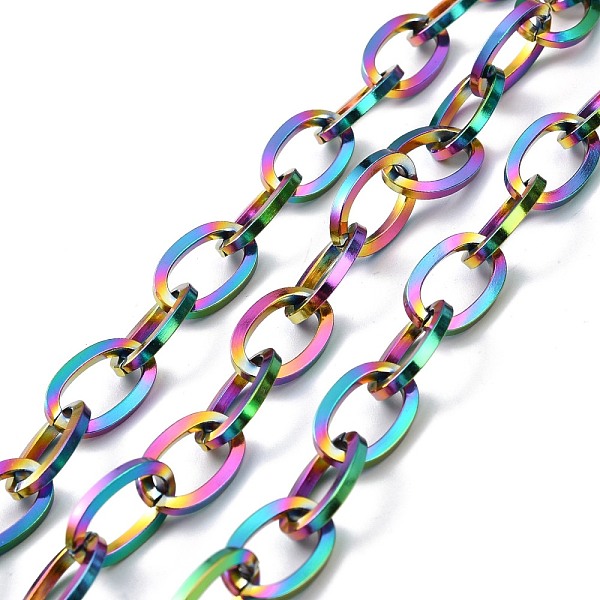 PandaHall Ion Plating(IP) 304 Stainless Steel Cable Chains, Unwelded, with Spool, Flat Oval, Rainbow Color, 17.5x11.5x2mm, about 16.40 Feet...
PandaHall Ion Plating(IP) 304 Stainless Steel Cable Chains, Unwelded, with Spool, Flat Oval, Rainbow Color, 17.5x11.5x2mm, about 16.40 Feet...