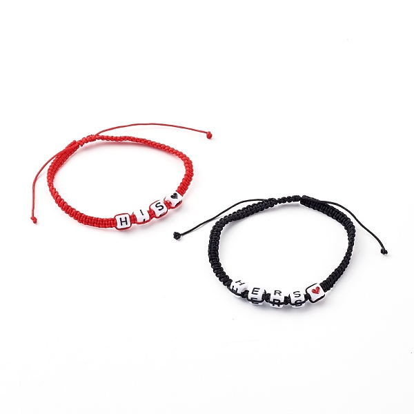 PandaHall Valentine's Day Adjustable Nylon Thread Braided Bead Bracelets Sets, Couple Bracelets, with Cube Acrylic Beads, Word His & Hers..., Multicolor
PandaHall Valentine's Day Adjustable Nylon Thread Braided Bead Bracelets Sets, Couple Bracelets, with Cube Acrylic Beads, Word His & Hers..., Multicolor