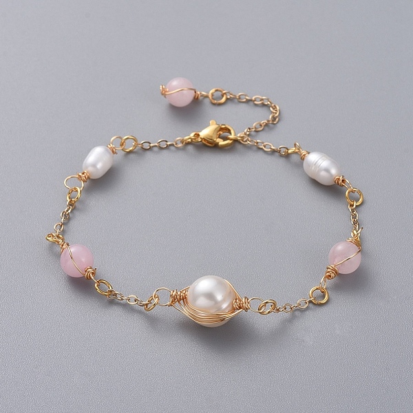PandaHall Natural Rose Quartz Link Bracelets, with Natural Pearl Beads, Golden Plated Brass Cable Chains and 304 Stainless Steel Lobster...
PandaHall Natural Rose Quartz Link Bracelets, with Natural Pearl Beads, Golden Plated Brass Cable Chains and 304 Stainless Steel Lobster...