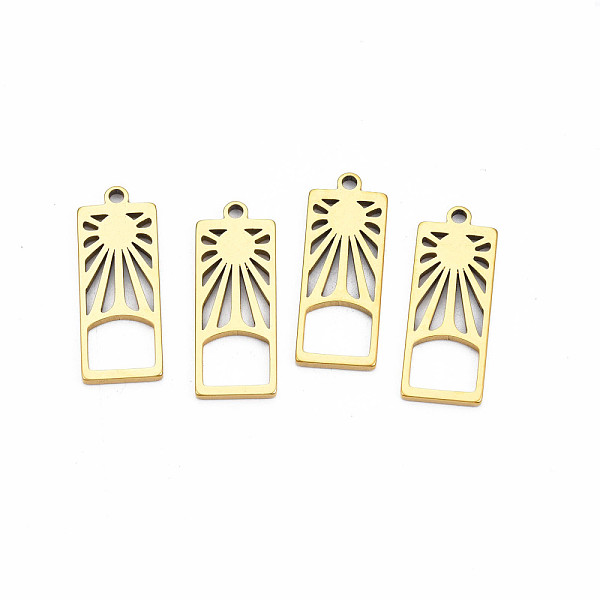 PandaHall Ion Plating(IP) 201 Stainless Steel Pendants, Rectangle with Sun, Nickel Free, Real 18K Gold Plated, 27.5x10.5x1.5mm, Hole: 1.8mm...
PandaHall Ion Plating(IP) 201 Stainless Steel Pendants, Rectangle with Sun, Nickel Free, Real 18K Gold Plated, 27.5x10.5x1.5mm, Hole: 1.8mm...