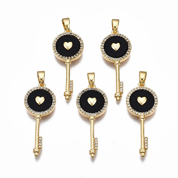PandaHall Brass Micro Pave Clear Cubic Zirconia Pendants, with Enamel, Nickel Free, Key with Heart, Real 18K Gold Plated, Black, 29x11.5x3mm...
PandaHall Brass Micro Pave Clear Cubic Zirconia Pendants, with Enamel, Nickel Free, Key with Heart, Real 18K Gold Plated, Black, 29x11.5x3mm...