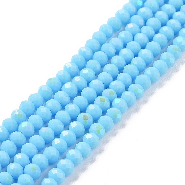 PandaHall Electroplate Opaque Solid Color Glass Beads Strands, Half Rainbow Plated, Faceted, Rondelle, Sky Blue, 3.5x3mm, Hole: 0.4mm, about...
PandaHall Electroplate Opaque Solid Color Glass Beads Strands, Half Rainbow Plated, Faceted, Rondelle, Sky Blue, 3.5x3mm, Hole: 0.4mm, about...