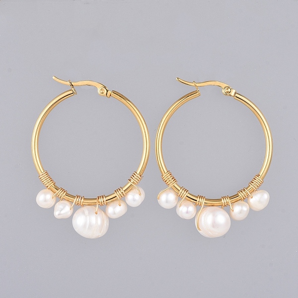 PandaHall Hoop Earrings, with Natural Pearl, Copper Wire, 304 Stainless Steel Hoop Earrings and Cardboard Boxes, White, Golden, 44.5x33.5mm...
PandaHall Hoop Earrings, with Natural Pearl, Copper Wire, 304 Stainless Steel Hoop Earrings and Cardboard Boxes, White, Golden, 44.5x33.5mm...