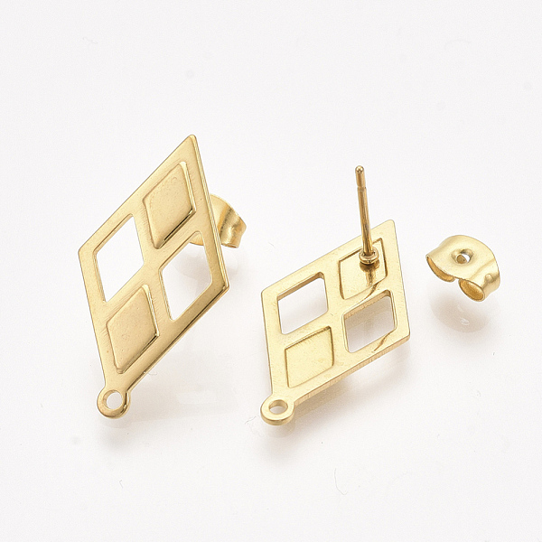 PandaHall 304 Stainless Steel Stud Earring Findings, with Ear Nuts/Earring Backs, Rhombus, Golden, 24x13.5mm, Hole: 1.2mm, Side Length: 12mm...
PandaHall 304 Stainless Steel Stud Earring Findings, with Ear Nuts/Earring Backs, Rhombus, Golden, 24x13.5mm, Hole: 1.2mm, Side Length: 12mm...
