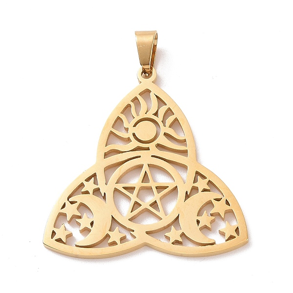 PandaHall 304 Stainless Steel Hollow Pendants, Trinity Knot with Star/Moon/Sun, Golden, 30x29x1mm, Hole: 5x3mm 304 Stainless Steel Others
PandaHall 304 Stainless Steel Hollow Pendants, Trinity Knot with Star/Moon/Sun, Golden, 30x29x1mm, Hole: 5x3mm 304 Stainless Steel Others