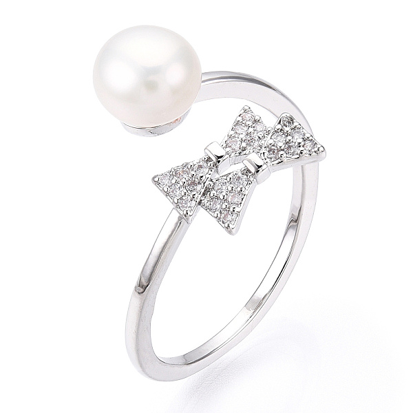 PandaHall Natural Pearl Finger Open Cuff Ring Micro Pave Clear Cubic Zirconia, Brass Finger Rings, Bowknot, Real Platinum Plated, US Size 7...
PandaHall Natural Pearl Finger Open Cuff Ring Micro Pave Clear Cubic Zirconia, Brass Finger Rings, Bowknot, Real Platinum Plated, US Size 7...