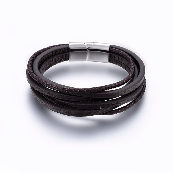 PandaHall Leather Cord Multi-strand Bracelets, with 304 Stainless Steel Magnetic Clasp, Rectangle, Stainless Steel Color, 8-5/8 inch(22cm)...
PandaHall Leather Cord Multi-strand Bracelets, with 304 Stainless Steel Magnetic Clasp, Rectangle, Stainless Steel Color, 8-5/8 inch(22cm)...