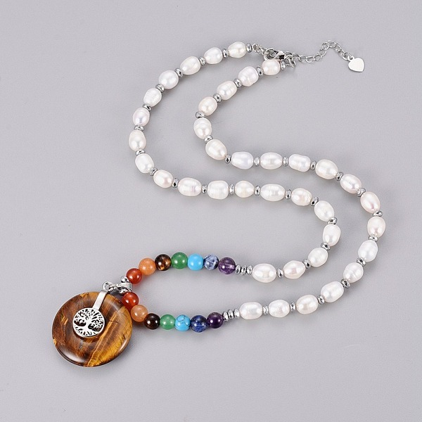 PandaHall Chakra Jewelry, Natural Tiger Eye Pendant Necklace, with Pearl Beads, Natural & Synthetic Mixed Stone, Brass Findings and Hematite...
PandaHall Chakra Jewelry, Natural Tiger Eye Pendant Necklace, with Pearl Beads, Natural & Synthetic Mixed Stone, Brass Findings and Hematite...