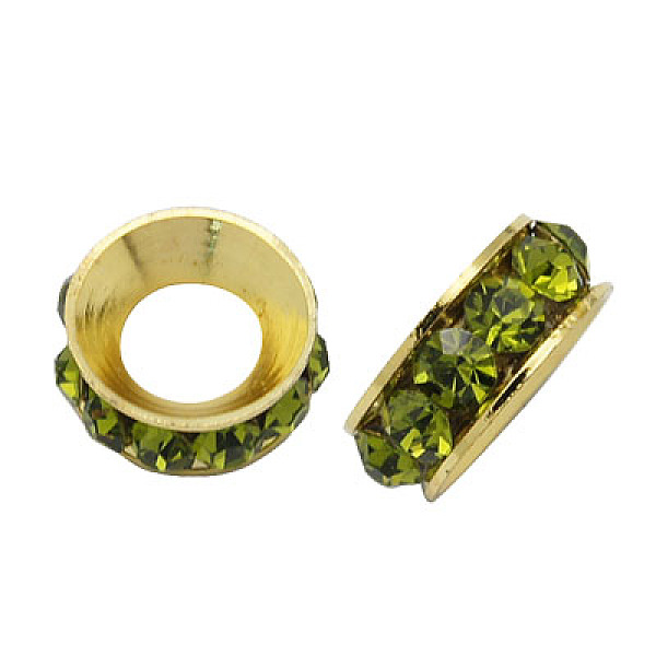 PandaHall Brass Rhinestone Spacer Beads, Grade A, Rondelle, Golden Metal Color, Olivine, 9x4mm, Hole: 4mm Brass+Rhinestone Rondelle Green
PandaHall Brass Rhinestone Spacer Beads, Grade A, Rondelle, Golden Metal Color, Olivine, 9x4mm, Hole: 4mm Brass+Rhinestone Rondelle Green