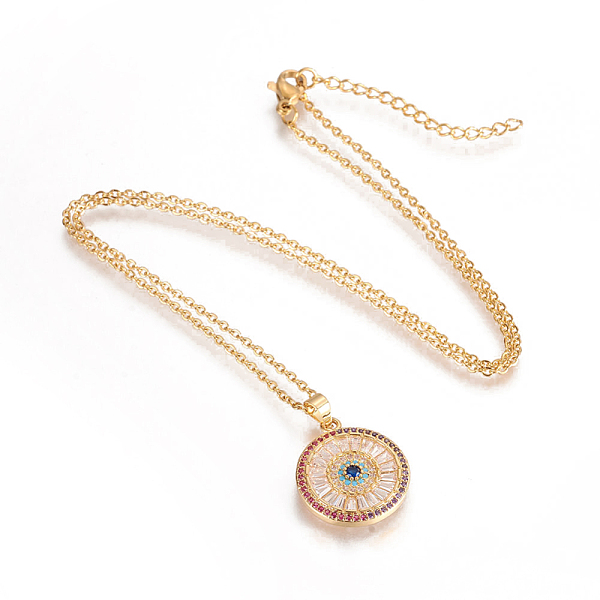 PandaHall 304 Stainless Steel Pendant Necklaces, with Brass Cubic Zirconia Pendants, Flat Round with Eye, Golden, 17 inch(43.2cm), Pendant...
PandaHall 304 Stainless Steel Pendant Necklaces, with Brass Cubic Zirconia Pendants, Flat Round with Eye, Golden, 17 inch(43.2cm), Pendant...