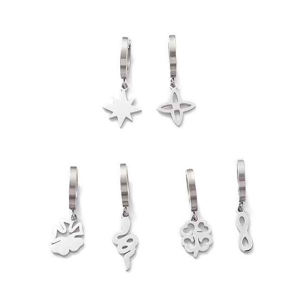 PandaHall 3 Pair 3 Style Star & Clover & Snake & Infinity 304 Stainless Steel Asymmetrical Earrings, Dangle Hoop Earrings for Women...
PandaHall 3 Pair 3 Style Star & Clover & Snake & Infinity 304 Stainless Steel Asymmetrical Earrings, Dangle Hoop Earrings for Women...