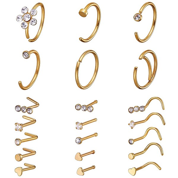 PandaHall 21Pcs 21 Style Clear Cubic Zirconia Flower & Flat Round & Heart Nose Studs & Rings Set, 304 Stainless Steel Nose Hoop & Fishtail &..., Gold
PandaHall 21Pcs 21 Style Clear Cubic Zirconia Flower & Flat Round & Heart Nose Studs & Rings Set, 304 Stainless Steel Nose Hoop & Fishtail &..., Gold