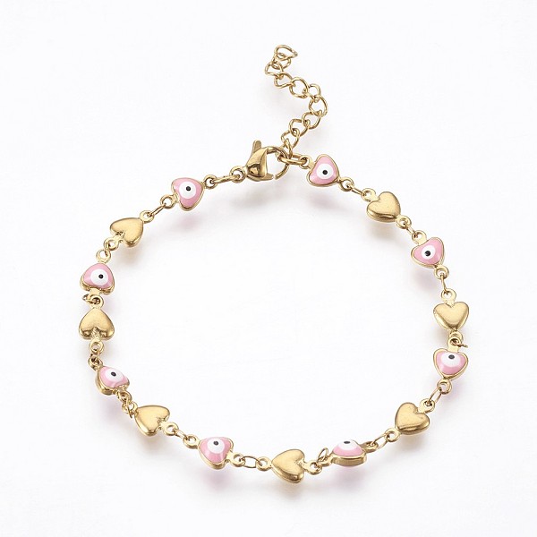 PandaHall Ion Plating(IP) 304 Stainless Steel Link Chain Bracelets, with Enamel and Lobster Claw Clasps, Heart with Evil Eye, Pink, 7-1/4...
PandaHall Ion Plating(IP) 304 Stainless Steel Link Chain Bracelets, with Enamel and Lobster Claw Clasps, Heart with Evil Eye, Pink, 7-1/4...