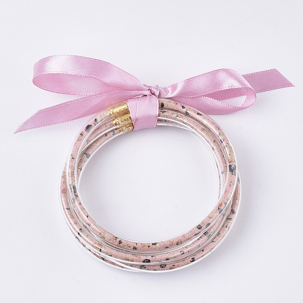 PandaHall PVC Plastic Buddhist Bangle Sets, Jelly Bangles, with PU Leather Cords Inside and Polyester Ribbon, Pink, 2-1/2 inch(6.3cm)...
PandaHall PVC Plastic Buddhist Bangle Sets, Jelly Bangles, with PU Leather Cords Inside and Polyester Ribbon, Pink, 2-1/2 inch(6.3cm)...
