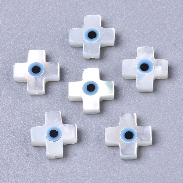 PandaHall Natural White Shell Mother of Pearl Shell Beads, with Synthetic Turquoise, Cross with Evil Eye, Deep Sky Blue, 8x8x2mm, Hole...
PandaHall Natural White Shell Mother of Pearl Shell Beads, with Synthetic Turquoise, Cross with Evil Eye, Deep Sky Blue, 8x8x2mm, Hole...