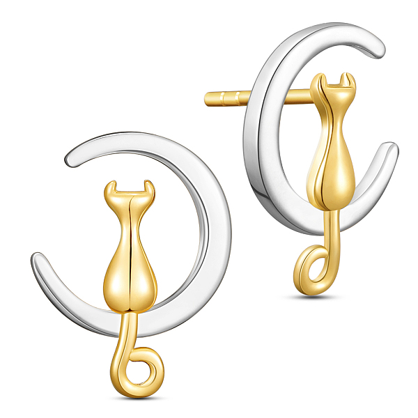 PandaHall SHEGRACE Unique Design 925 Sterling Silver Stud Earrings, Half Hoop Earrings, with Kitten and Moon, Platinum & Golden, 18.14x13mm...
PandaHall SHEGRACE Unique Design 925 Sterling Silver Stud Earrings, Half Hoop Earrings, with Kitten and Moon, Platinum & Golden, 18.14x13mm...