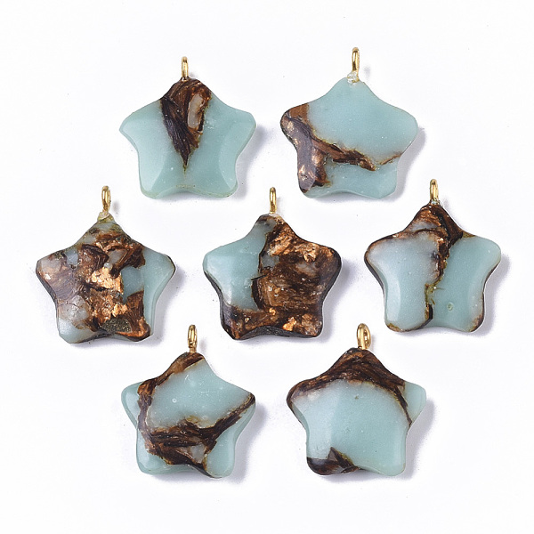 PandaHall Assembled Synthetic Imperial Jasper and Bronzite Pendants, with Golden Tone Iron Loop, Dyed, Star, Light Blue, 23~24x21x5mm, Hole...
PandaHall Assembled Synthetic Imperial Jasper and Bronzite Pendants, with Golden Tone Iron Loop, Dyed, Star, Light Blue, 23~24x21x5mm, Hole...