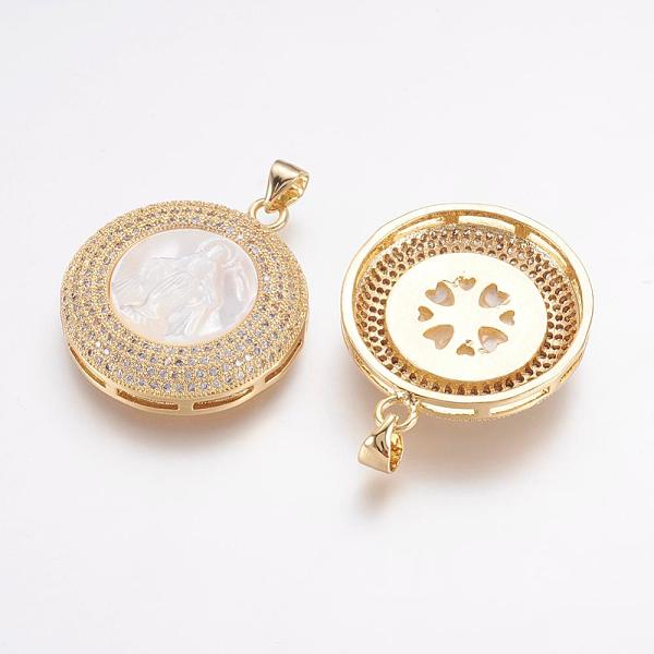PandaHall Brass Micro Pave Cubic Zirconia Pendants, Long-Lasting Plated, with Shell Carved Virgin, Flat Round, Real 18K Gold Plated..., Clear
PandaHall Brass Micro Pave Cubic Zirconia Pendants, Long-Lasting Plated, with Shell Carved Virgin, Flat Round, Real 18K Gold Plated..., Clear