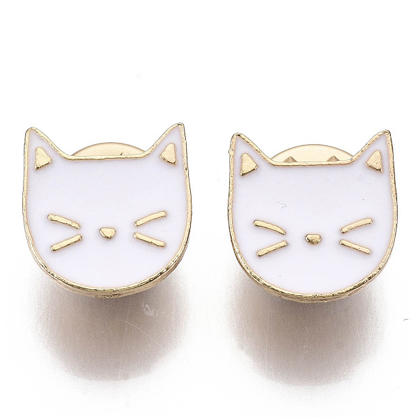 PandaHall Alloy Brooches, Enamel Pin, with Brass Butterfly Clutches, Cat Shape, Light Gold, White, 14.5x14x2mm, Pin: 1mm Alloy+Enamel White 
PandaHall Alloy Brooches, Enamel Pin, with Brass Butterfly Clutches, Cat Shape, Light Gold, White, 14.5x14x2mm, Pin: 1mm Alloy+Enamel White