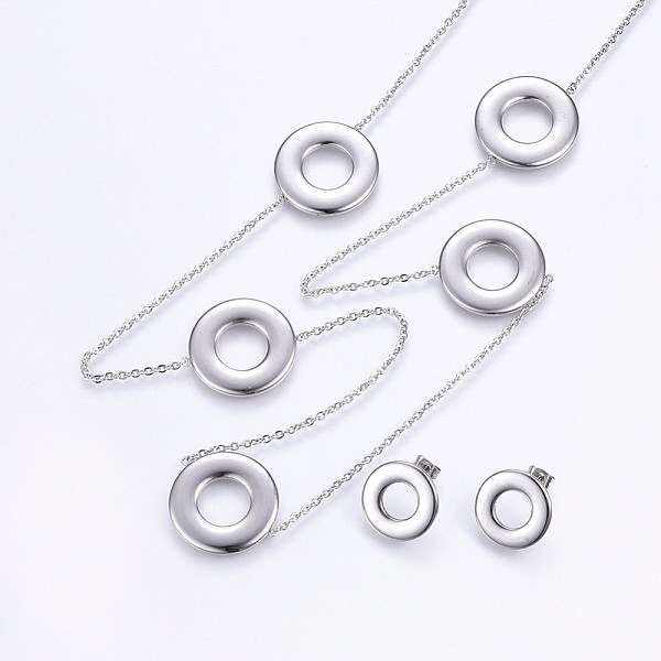 PandaHall 304 Stainless Steel Jewelry Sets, Necklaces and Stud Earrings, with Hollow, Flat Round, Stainless Steel Color, 31.89 inch(81cm)...
PandaHall 304 Stainless Steel Jewelry Sets, Necklaces and Stud Earrings, with Hollow, Flat Round, Stainless Steel Color, 31.89 inch(81cm)...