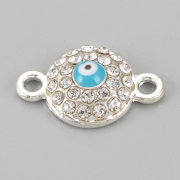 PandaHall Alloy Rhinestone Links connectors, Cadmium Free & Lead Free, Flat Round with Evil Eye, Sky Blue, Silver Color Plated, 17x10.5x4mm...
PandaHall Alloy Rhinestone Links connectors, Cadmium Free & Lead Free, Flat Round with Evil Eye, Sky Blue, Silver Color Plated, 17x10.5x4mm...