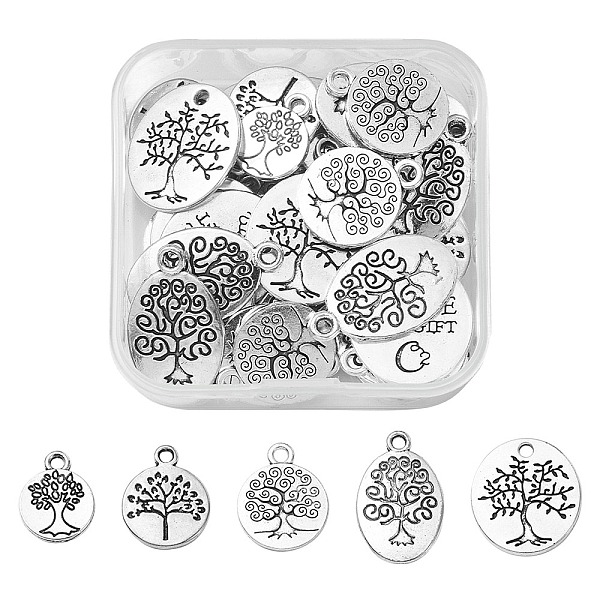 PandaHall 50Pcs 5 Styles Tibetan Style Alloy Pendants, Oval with Tree of Life, Antique Silver, 14.8~24x11.5~15x1.5~2mm, Hole: 2mm...
PandaHall 50Pcs 5 Styles Tibetan Style Alloy Pendants, Oval with Tree of Life, Antique Silver, 14.8~24x11.5~15x1.5~2mm, Hole: 2mm...