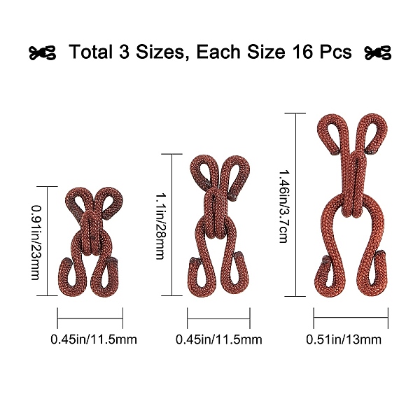 PandaHall Gorgecraft 48Sets 3 style Cloth and Iron Hook and S-Hook Clasps, Coconut Brown, 23~37x11.5~13x6.5~8mm, 16sets/style Iron
PandaHall Gorgecraft 48Sets 3 style Cloth and Iron Hook and S-Hook Clasps, Coconut Brown, 23~37x11.5~13x6.5~8mm, 16sets/style Iron