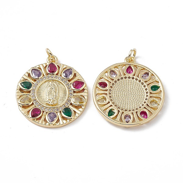 PandaHall Brass Colorful Cubic Zirconia Pendants, with Jump Ring, Flat Round with Virgin Mary Charms, Real 18K Gold Plated, 26.5x23.5x3mm...
PandaHall Brass Colorful Cubic Zirconia Pendants, with Jump Ring, Flat Round with Virgin Mary Charms, Real 18K Gold Plated, 26.5x23.5x3mm...