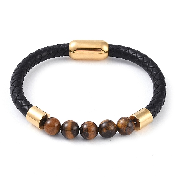 PandaHall Round Natural Tiger Eye Bead Bracelets, Braided Leather Cord Bracelets with Ion Plating(IP) Golden Tone 304 Stainless Steel..., Black
PandaHall Round Natural Tiger Eye Bead Bracelets, Braided Leather Cord Bracelets with Ion Plating(IP) Golden Tone 304 Stainless Steel..., Black