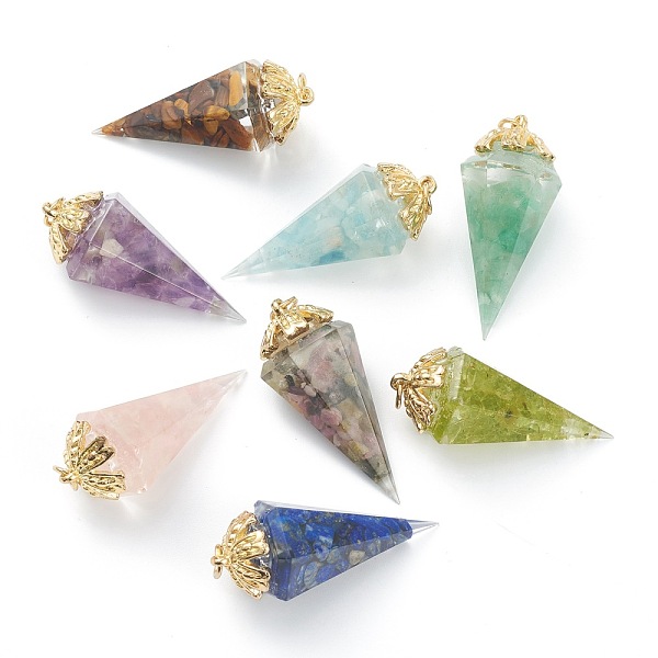 PandaHall Resin Pointed Pendants, with Natural Mixed Gemstone Inside and Golden Brass Findings, Faceted, Cone/Spike/Pendulum, 43.5x17x19.5mm...
PandaHall Resin Pointed Pendants, with Natural Mixed Gemstone Inside and Golden Brass Findings, Faceted, Cone/Spike/Pendulum, 43.5x17x19.5mm...