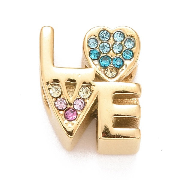 PandaHall 304 Stainless Steel European Beads, with Colorful Rhinestone, Large Hole Beads, Word Love, Golden, 12.5x11x7.5mm, Hole: 5mm..., Multicolor
PandaHall 304 Stainless Steel European Beads, with Colorful Rhinestone, Large Hole Beads, Word Love, Golden, 12.5x11x7.5mm, Hole: 5mm..., Multicolor