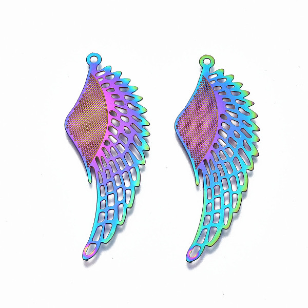PandaHall 304 Stainless Steel Pendants, Ion Plating(IP), Wing, Rainbow Color, 50.5x18.5x0.3mm, Hole: 1.5mm 304 Stainless Steel Wing
PandaHall 304 Stainless Steel Pendants, Ion Plating(IP), Wing, Rainbow Color, 50.5x18.5x0.3mm, Hole: 1.5mm 304 Stainless Steel Wing