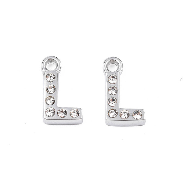 PandaHall 304 Stainless Steel Charms, with Crystal Rhinestone, Letter, Letter.L, 10~10.5x2~8x2mm, Hole: 1.2mm Stainless Steel+Rhinestone..., Clear
PandaHall 304 Stainless Steel Charms, with Crystal Rhinestone, Letter, Letter.L, 10~10.5x2~8x2mm, Hole: 1.2mm Stainless Steel+Rhinestone..., Clear