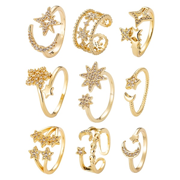 PandaHall 9Pcs 9 Style Adjustable Brass Micro Pave Clear Cubic Zirconia Cuff Rings, Open Rings, Long-Lasting Plated, Moon & Star, Real 18K...
PandaHall 9Pcs 9 Style Adjustable Brass Micro Pave Clear Cubic Zirconia Cuff Rings, Open Rings, Long-Lasting Plated, Moon & Star, Real 18K...