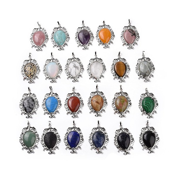 PandaHall Natural & Synthetic Mixed Gemstone Big Pendants, Teardrop Charms, with Rack Plating Platinum Tone Brass Findings, 56x37x8mm, Hole...
PandaHall Natural & Synthetic Mixed Gemstone Big Pendants, Teardrop Charms, with Rack Plating Platinum Tone Brass Findings, 56x37x8mm, Hole...