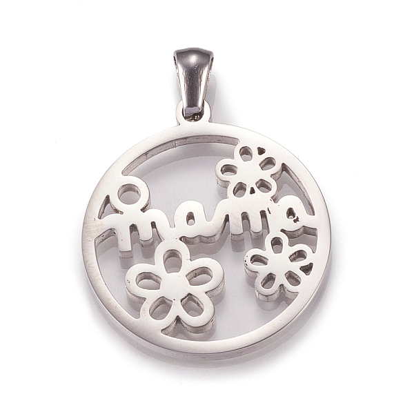 PandaHall 304 Stainless Steel Pendants, Laser Cut, for Mother's Day, Flat Round with Flower & Word Mama, Stainless Steel Color, 27x24x2mm...
PandaHall 304 Stainless Steel Pendants, Laser Cut, for Mother's Day, Flat Round with Flower & Word Mama, Stainless Steel Color, 27x24x2mm...