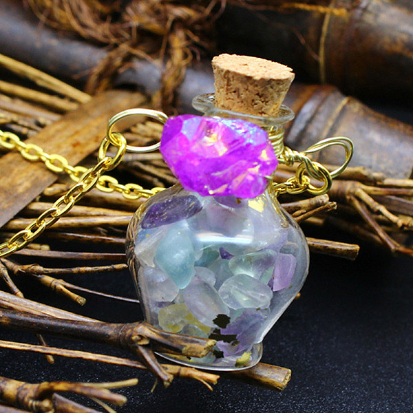 PandaHall Natural Fluorite Chips Perfume Bottle Necklace, Glass Pendant Necklace with Alloy Chains for Women, 19.69 inch(50cm) Fluorite
PandaHall Natural Fluorite Chips Perfume Bottle Necklace, Glass Pendant Necklace with Alloy Chains for Women, 19.69 inch(50cm) Fluorite