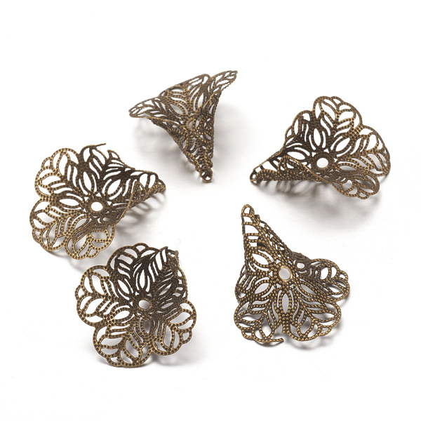PandaHall Brass Fancy Bead Caps, Filigree, Flower, 3-Petal, Antique Bronze Color, about 24mm wide, 29mm wide, hole: 1.2mm Brass
PandaHall Brass Fancy Bead Caps, Filigree, Flower, 3-Petal, Antique Bronze Color, about 24mm wide, 29mm wide, hole: 1.2mm Brass