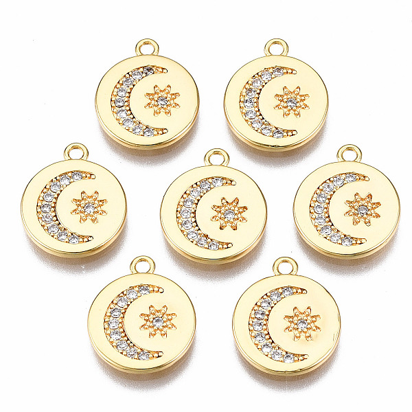 PandaHall Brass Micro Pave Clear Cubic Zirconia Charms, Nickel Free, Flat Round with Moon & Sun, Real 18K Gold Plated, 14x12x1.5mm, Hole...
PandaHall Brass Micro Pave Clear Cubic Zirconia Charms, Nickel Free, Flat Round with Moon & Sun, Real 18K Gold Plated, 14x12x1.5mm, Hole...