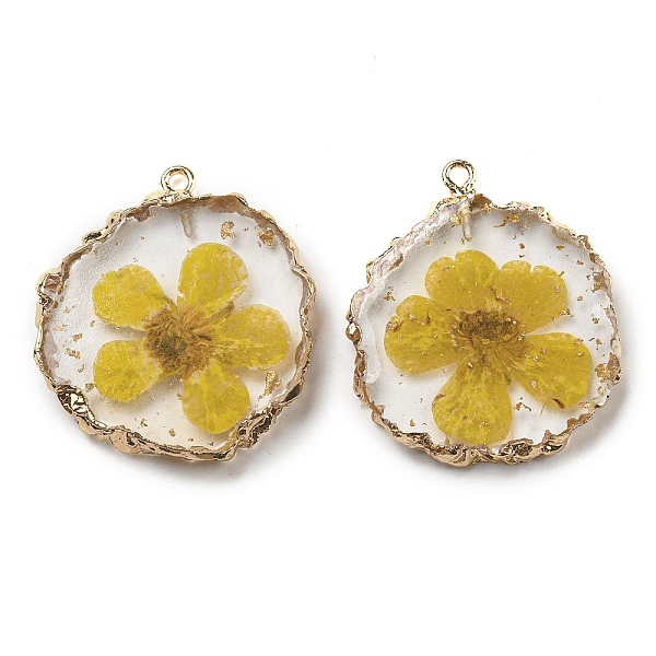 PandaHall Gold Foil Inner Dried Flower Resin Pendants, Flat Round Charms with Light Gold Plated Brass Edge and Iron Loops, Goldenrod...
PandaHall Gold Foil Inner Dried Flower Resin Pendants, Flat Round Charms with Light Gold Plated Brass Edge and Iron Loops, Goldenrod...