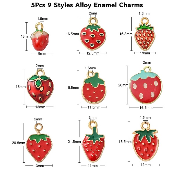 PandaHall 45Pcs 9 Styles Alloy Enamel Charms, Cadmium Free & Nickel Free & Lead Free, Light Gold, Strawberry, Red, 13~20x8~16x3~7.5mm, Hole...
PandaHall 45Pcs 9 Styles Alloy Enamel Charms, Cadmium Free & Nickel Free & Lead Free, Light Gold, Strawberry, Red, 13~20x8~16x3~7.5mm, Hole...