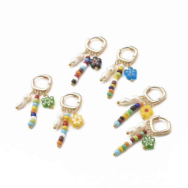 PandaHall Natural Pearl & Glass Beads Dangle Hoop Earring, Flower Millefiori Glass Beads Drop Earrings for Women, Golden, Colorful, 40mm...
PandaHall Natural Pearl & Glass Beads Dangle Hoop Earring, Flower Millefiori Glass Beads Drop Earrings for Women, Golden, Colorful, 40mm...