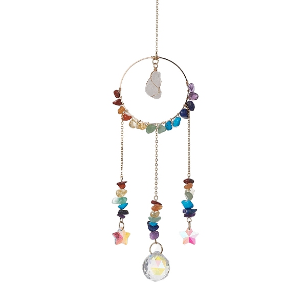 PandaHall Chakra Gemstone Chips & Brass Ring Pendant Decorations, with Star & Round Glass Charm, for Home Decorations, 260mm, Hole: 10mm..., Multicolor
PandaHall Chakra Gemstone Chips & Brass Ring Pendant Decorations, with Star & Round Glass Charm, for Home Decorations, 260mm, Hole: 10mm..., Multicolor