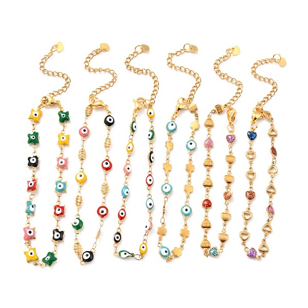 PandaHall 304 Stainless Steel Link Chain Bracelets, with Enamel and Glitter Powder, Mixed Shapes, Colorful, Golden, 7-1/2~8-1/8 inch...
PandaHall 304 Stainless Steel Link Chain Bracelets, with Enamel and Glitter Powder, Mixed Shapes, Colorful, Golden, 7-1/2~8-1/8 inch...