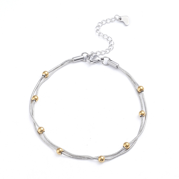 PandaHall 304 Stainless Steel 2-strand Round Snake Chain Bracelets, with Round Beads and Lobster Claw Clasps, Golden & Stainless Steel Color...
PandaHall 304 Stainless Steel 2-strand Round Snake Chain Bracelets, with Round Beads and Lobster Claw Clasps, Golden & Stainless Steel Color...