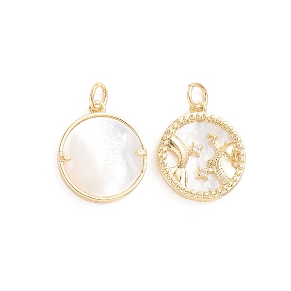 PandaHall Brass Micro Pave Cubic Zirconia Pendants, with Natural Shell and Jump Ring, Flat Round with Twelve Constellations, Golden, Pisces..., Clear
PandaHall Brass Micro Pave Cubic Zirconia Pendants, with Natural Shell and Jump Ring, Flat Round with Twelve Constellations, Golden, Pisces..., Clear