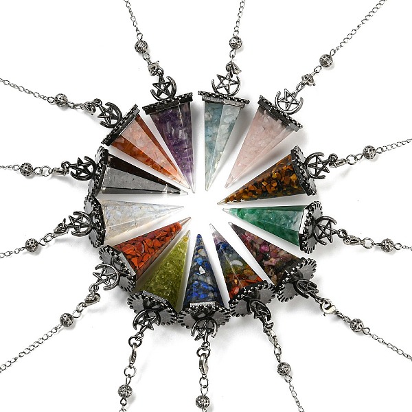PandaHall Mixed Gemstone Chip & Resin Dowsing Pendulum Big Pendants, with Rack Plating Antique Silver Tone Brass Findings, Lead Free &...
PandaHall Mixed Gemstone Chip & Resin Dowsing Pendulum Big Pendants, with Rack Plating Antique Silver Tone Brass Findings, Lead Free &...