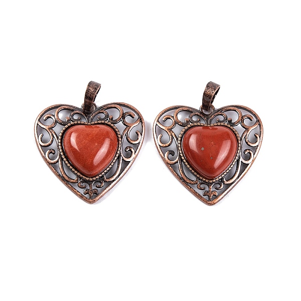PandaHall Natural Red Jasper Peach Love Heart Pendants, Rack Plating Brass Hollow Heart Charms, Cadmium Free & Lead Free, Red Copper...
PandaHall Natural Red Jasper Peach Love Heart Pendants, Rack Plating Brass Hollow Heart Charms, Cadmium Free & Lead Free, Red Copper...